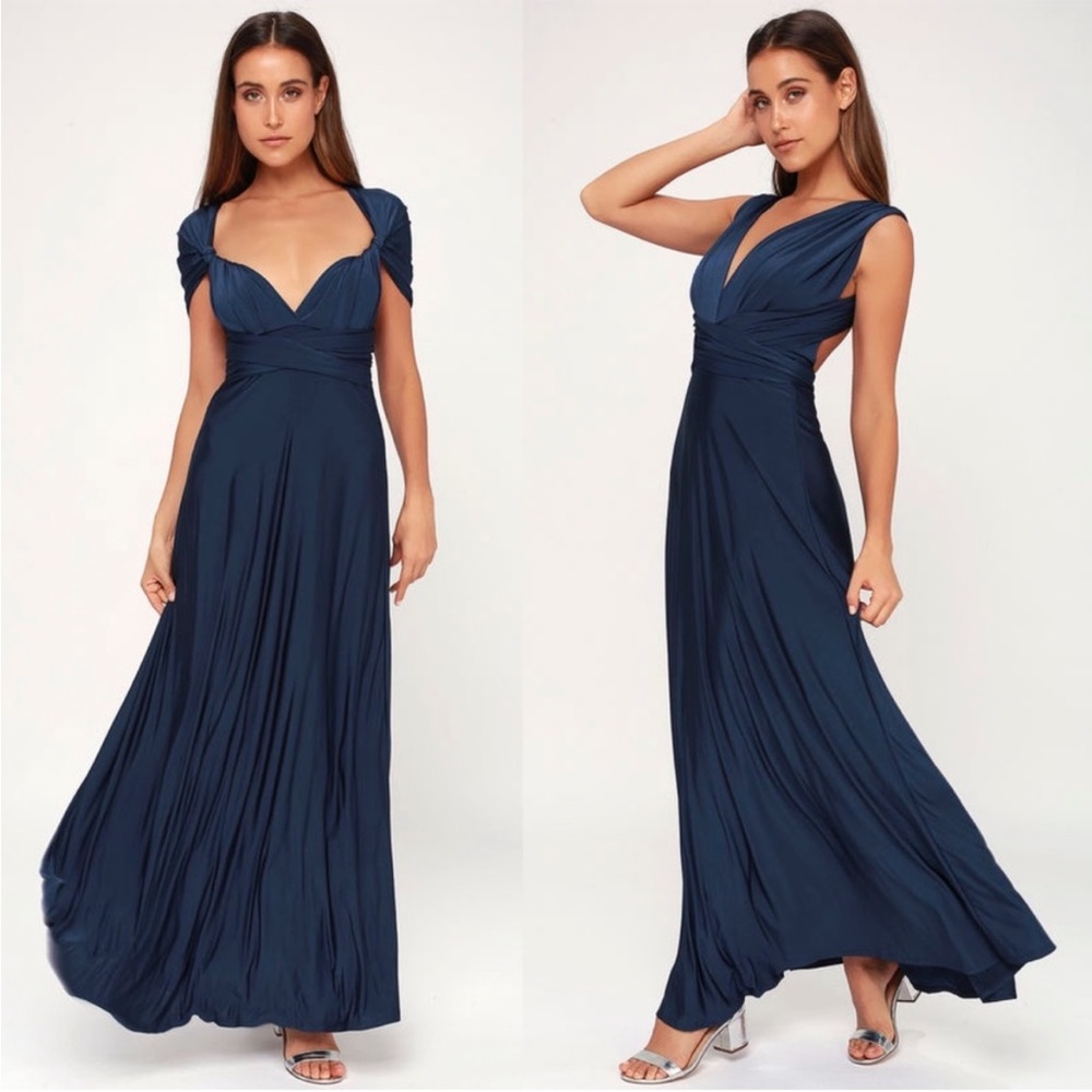 Lulus always stunning convertible navy blue max dress